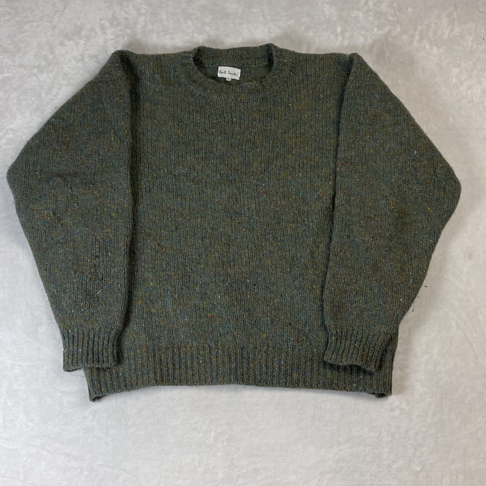 Paul Smith Men's Sweater Green Size L 100% Wool Made in Scotland Marled Knit